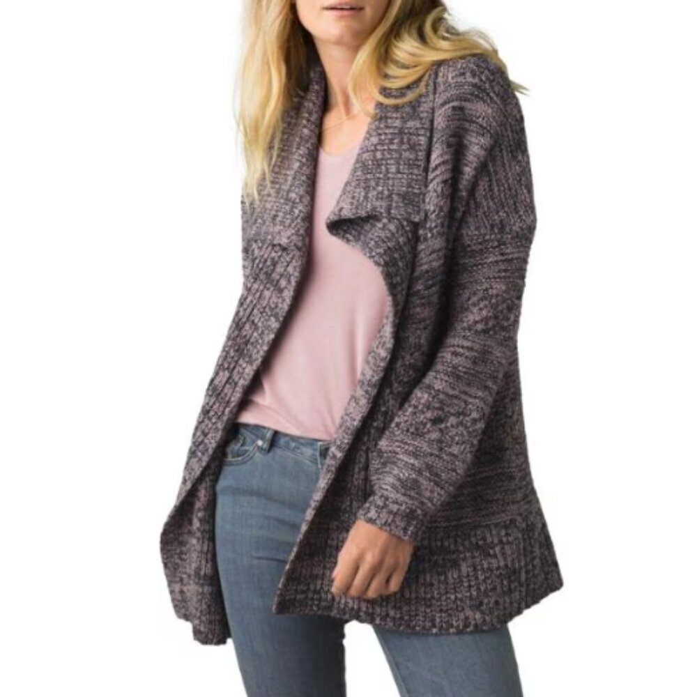 Prana Women's Wool Blend Chunky Knit Cardigan Sweater Magnet Gray- M